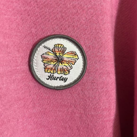 Hurley Pink Zip Up Hoodie Sweatshirt with Floral Patch - Picture 3 of 9